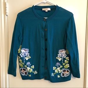 LOFT teal green floral cardigan